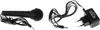 A black microphone and a black AC adapter are shown on a white background. Produktbild-Vorschau