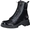 A black patent leather boot with laces and a thick sole, presented on a white background. Produktbild-Vorschau