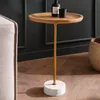 Beistelltisch Mango Massivholz Marmor 40x40x55cm Rund Modern mit runder Holzplatte und Marmorsockel in Gesamtansicht. Productafbeelding-voorbeeld