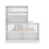 A white bunk bed with integrated shelving and a wooden slatted base is shown against a white background. Anteprima dell’immagine prodotto