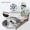 A detailed marketing image of a bed, showcasing its features with callouts and close-up views. Náhled obrázku produktu