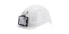 A white hard hat with an ID card holder attached to the front. Produktbild-Vorschau