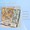 A close-up of a resin art piece with text overlays describing its qualities. Voir les images du produit