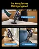 A collage of images showing a vacuum cleaner being used in different settings, with text overlays describing its features and accessories. Produktbild-Vorschau