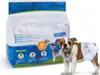 A package of dog diapers is shown next to a bulldog wearing a dog diaper. Produktbild-Vorschau