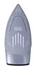 The sole of a gray and silver iron, viewed from the bottom. Produktbild-Vorschau