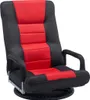 A red and black gaming chair is shown against a white background.