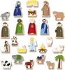 A collection of wooden nativity scene figures arranged on a white background. Produktbild-Vorschau