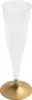A clear plastic champagne flute with a matte gold base, presented against a white background. Produktbild-Vorschau