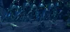 A group of soldiers in dark armor are advancing on a battlefield, facing a large, menacing mechanical creature. Produktbild-Vorschau