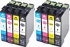 Two sets of four printer ink cartridges are displayed side-by-side against a white background. Produktbild-Vorschau