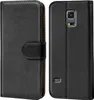 A black flip case for a Samsung Galaxy S5 phone is shown from two angles. Podgląd zdjęcia produktu