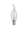 A single clear LED light bulb with a flame-shaped glass enclosure and a silver screw base, isolated on a white background. Produktbild-Vorschau