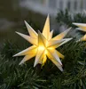A close-up of a white, illuminated star decoration placed on a green, artificial Christmas tree branch. Produktbild-Vorschau