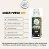 A marketing image for a plant fertilizer product, showing the product bottle and a list of its benefits. Produktbild-Vorschau