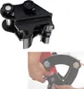 A black metal quick coupler for an excavator is shown, with a second image showing hands attaching it to a red excavator arm. Podgląd zdjęcia produktu