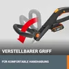Close-up of a garden trimmer handle with an arrow indicating adjustability. Produktbild-Vorschau