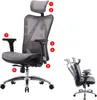 A grey ergonomic office chair with numbered labels pointing to different parts of the chair, and a smaller inset image showing the chair in a reclined position. Náhled obrázku produktu