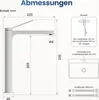 A diagram showing the dimensions and installation details of a white bathroom faucet. Anteprima dell’immagine prodotto