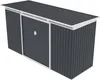 A dark gray garden shed with a sliding door, presented on a white background. Produktbild-Vorschau