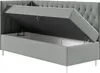 A close-up view of a gray upholstered bed frame with the storage compartment open, revealing the interior and lifting mechanism. Náhľad obrázku produktu