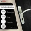 A door handle set is displayed with its included components. Produktbild-Vorschau