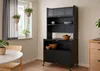 A black kitchen hutch with shelves and drawers, set up in a dining area next to a window with hanging plants. Anteprima dell’immagine prodotto