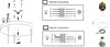 Diagrams showing electrical connections for a light fixture and assembly instructions for a glass pendant lamp. Produktbild-Vorschau