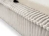 A close-up view of the side and top of a bed frame, showing the textured fabric and decorative pom-poms. Produktbild-Vorschau