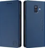 A blue flip wallet case for a Samsung Galaxy A6 2018, shown from the front and back. Produktbild-Vorschau