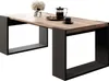 A modern coffee table with a wood top and black metal legs, decorated with a vase of flowers, a coffee press, and a cup of coffee. Náhľad obrázku produktu