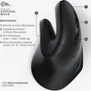 A black ergonomic vertical mouse with numbered callouts and German text explaining its features and operation. Produktbild-Vorschau