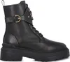 A single black leather boot is shown from the side against a white background. Podgląd zdjęcia produktu