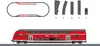 A model train set with track pieces and a red double-decker train. Anteprima dell’immagine prodotto