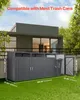 A modern house with a trash can storage unit in the foreground, with dimensions labeled. Podgląd zdjęcia produktu