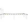 A white metal bed frame with wooden slats, viewed from the side against a white background. Produktbild-Vorschau