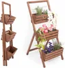 A wooden plant stand with three tiers, shown from two different angles. Podgląd zdjęcia produktu