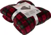 A folded plaid blanket is presented on a white background, secured by a white ribbon and a product label. Produktbild-Vorschau