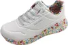 A single white Skechers sneaker with a floral pattern on the sole and inner lining, shown from a side angle against a white background. Produktbild-Vorschau