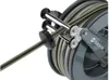 A close-up view of a hose reel with a hose being fed into it. Produktbild-Vorschau