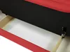 A close-up view of the underside of a sofa, showing the wooden frame and red fabric. Náhled obrázku produktu