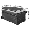 A black portable refrigerator with dimensions indicated by measurement lines and text. Náhled obrázku produktu