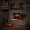 A cozy living room scene featuring a fireplace with a fire burning, decorated with plants and books. Produktbild-Vorschau