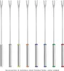 Eight silver fondue forks with color-coded handles are lined up against a white background. Produktbild-Vorschau
