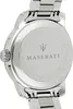 Close-up of the back of a silver Maserati watch. Náhled obrázku produktu