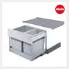 A pull-out kitchen waste bin system with two compartments, shown with a separate shelf above it. Produktbild-Vorschau