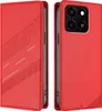 A red flip-style phone case is shown from two angles, open and closed. Produktbild-Vorschau