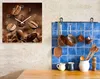 A kitchen scene with a clock and cooking utensils. Produktbild-Vorschau