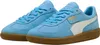 A pair of blue Puma sneakers with white accents and brown soles, presented on a white background. Produktbild-Vorschau