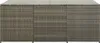 A front view of a large, grey poly rattan storage box with three lid sections. Voir les images du produit